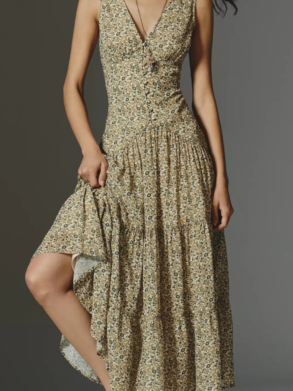Anthropologie Green Floral Maxi Dress